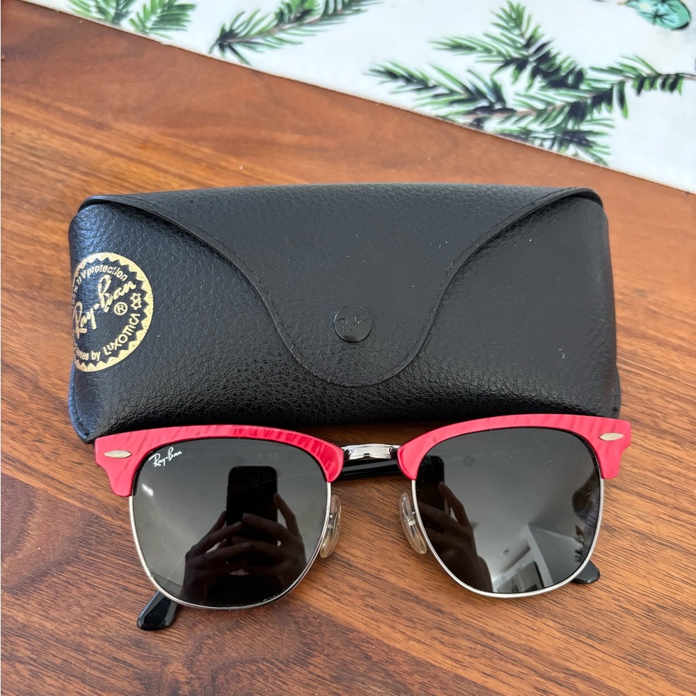 Ray-Ban Red Frame Sunglasses with Black Lenses